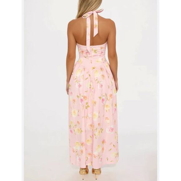 Fashion Nova Floral Halter Midi Dress Pink Rose NWT - Picture 2 of 8